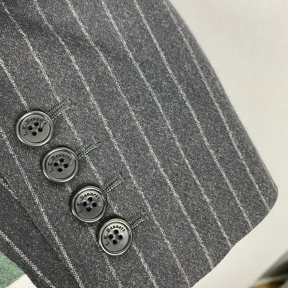 L.K. Bennett Womens Blazer Wool Gray Pinstripe One Button Size 12 Notched Collar - Picture 6 of 7